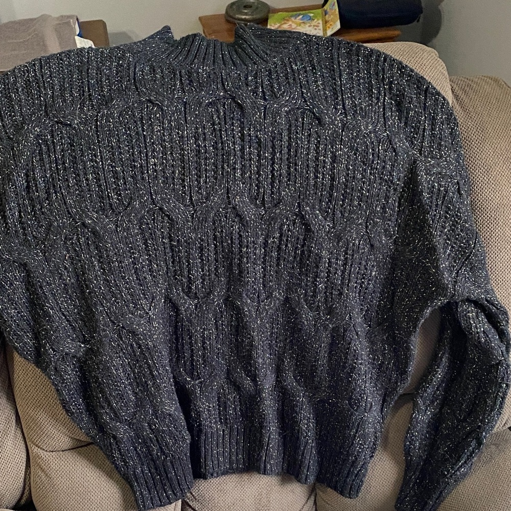 New Directions Charcoal Cable Knit Turtleneck Sweater